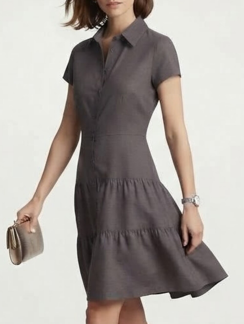 Beautiful Button-Front Tiered Deep Rich Brown Midi Shirtdress Dress Sz Size XXXL